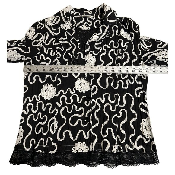 Alberto Makali Womens Black & White Ribbon Lace Trim Button Up Top/Jckt Size 4 - Picture 6 of 7